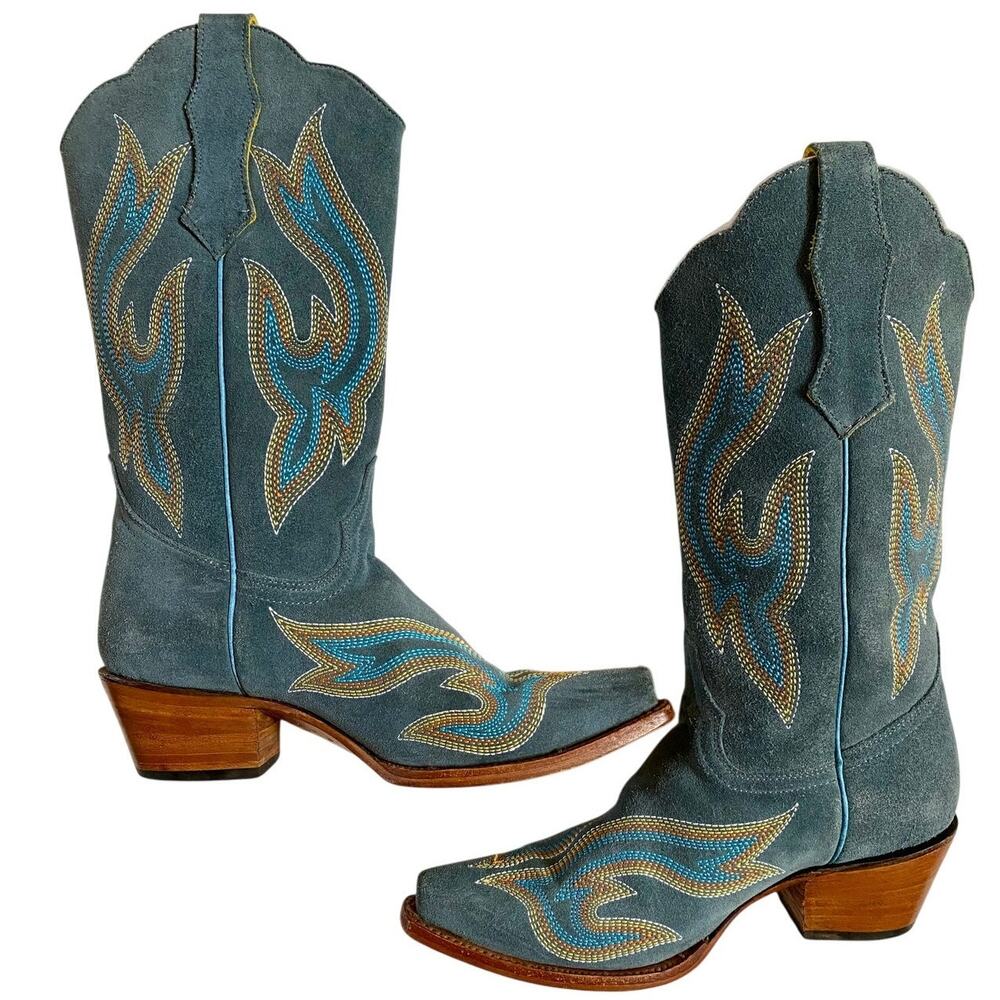 Planet Cowboy Steel Your Blues Suede Western Boots Womens 7 USA Snip Toe - Picture 4 of 12